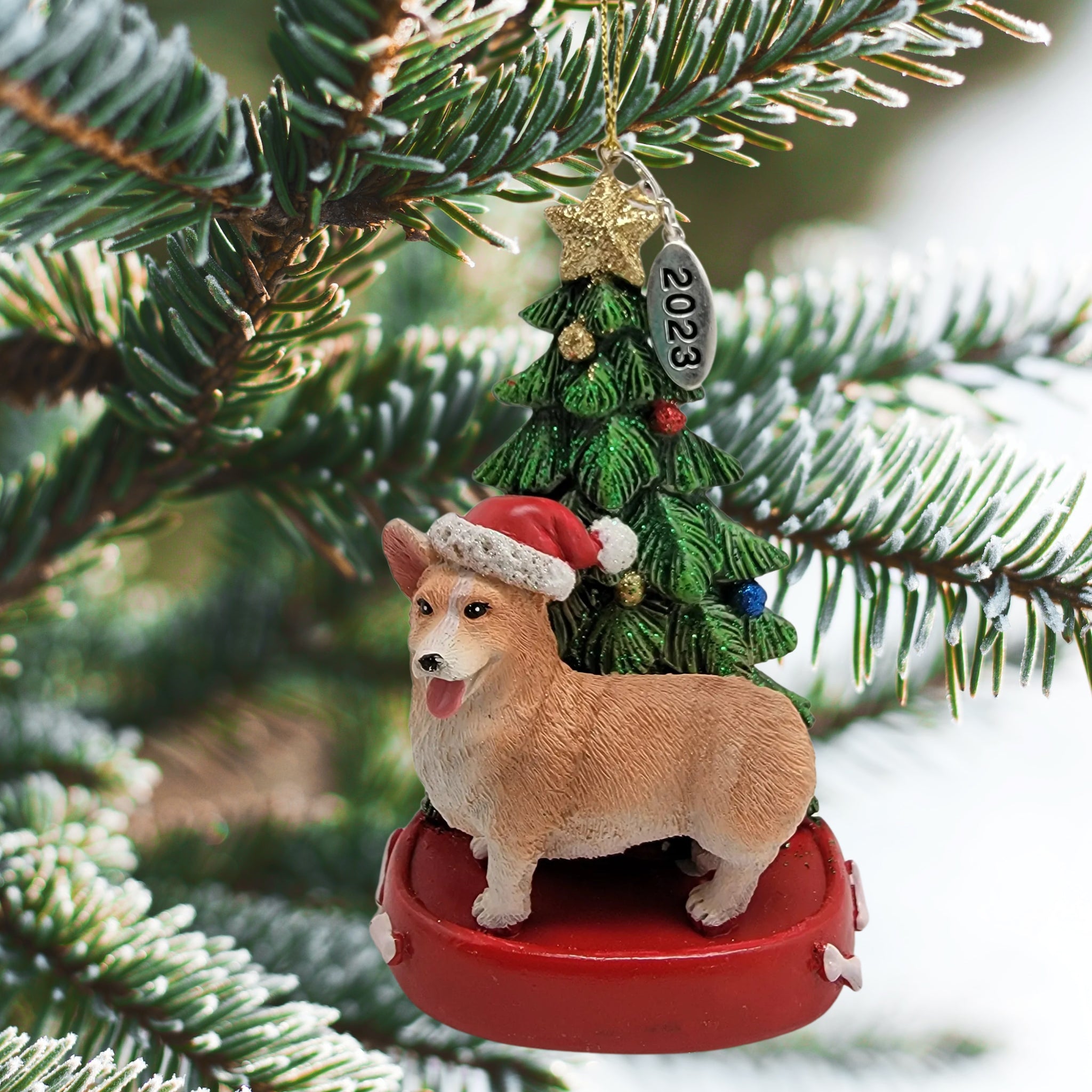 Corgi Dog with Tree Ornament