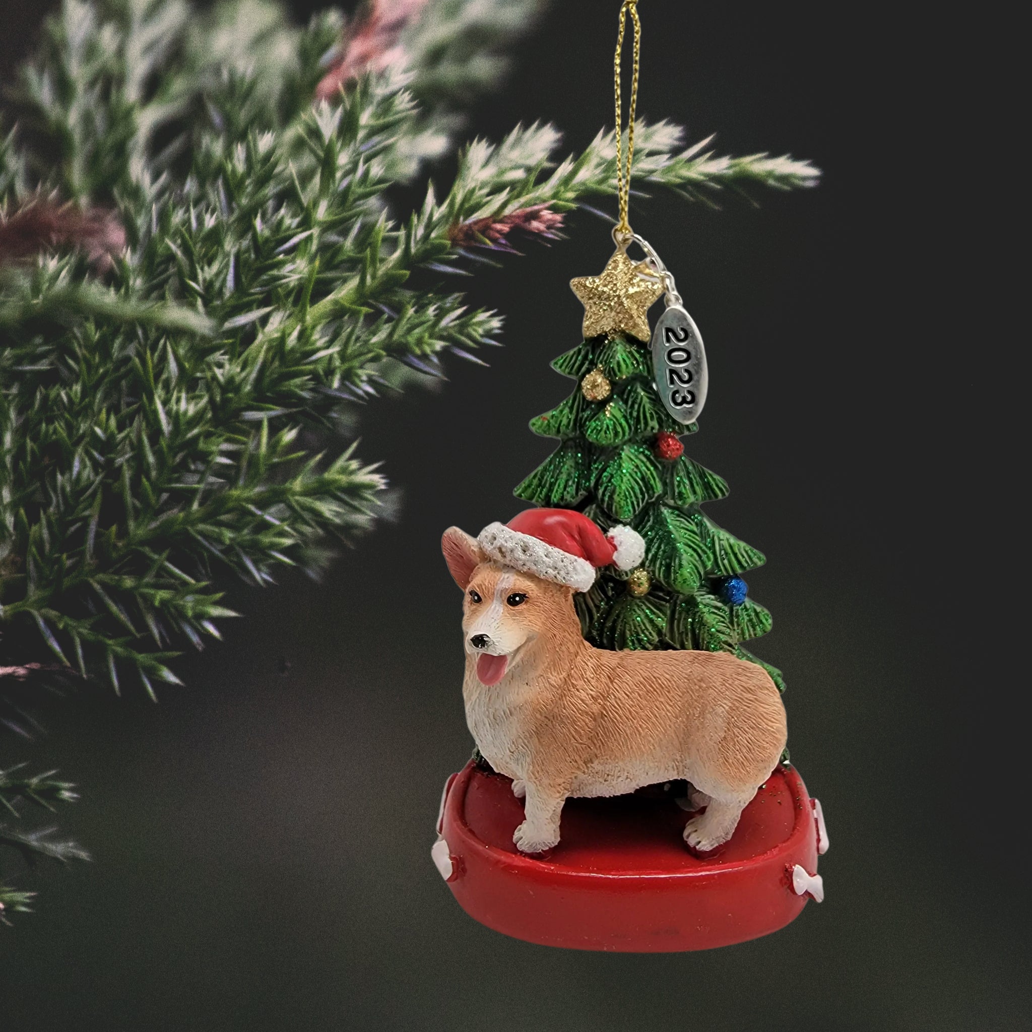 Corgi Dog with Tree Ornament