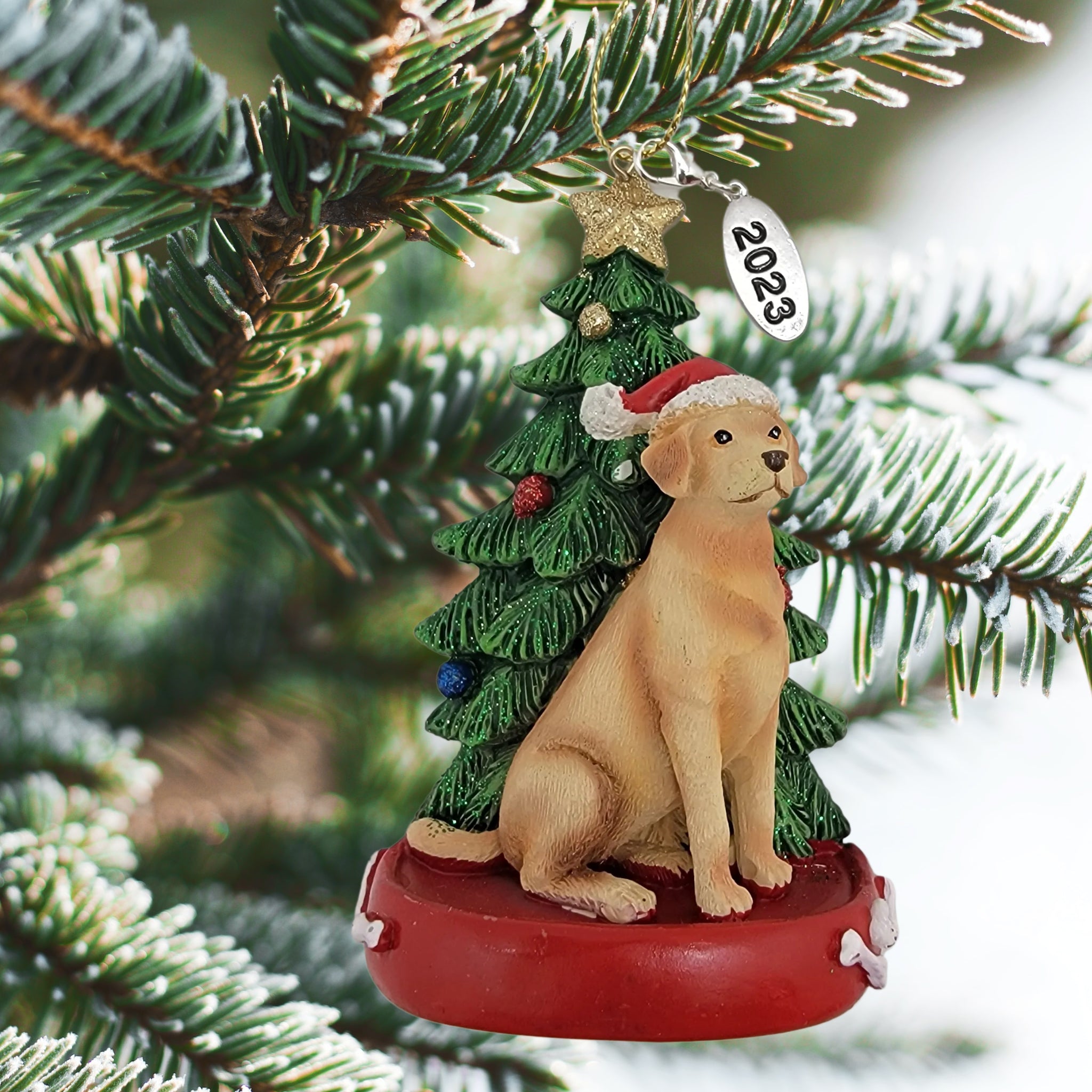 Golden Labrador Dog with Tree Ornament