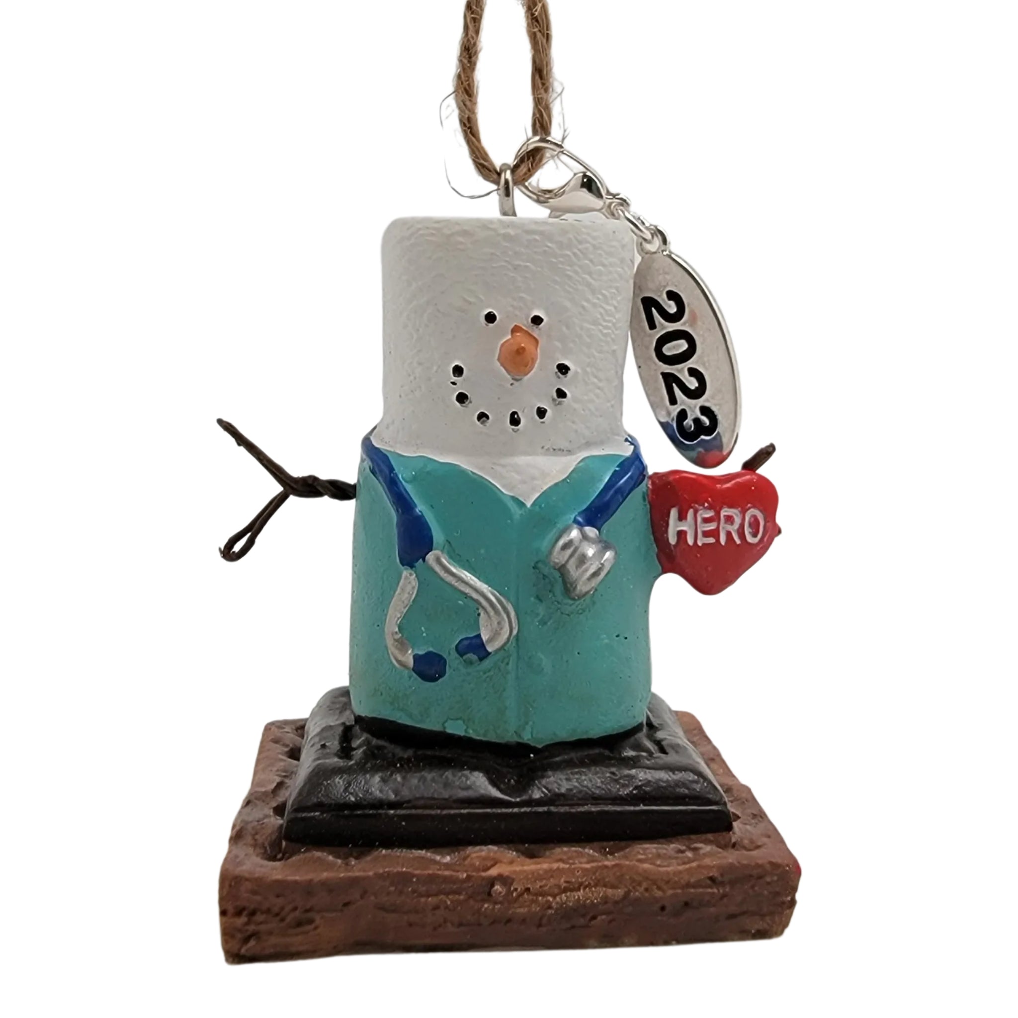 Smores Nurse Ornament With Blue Green Scrubs