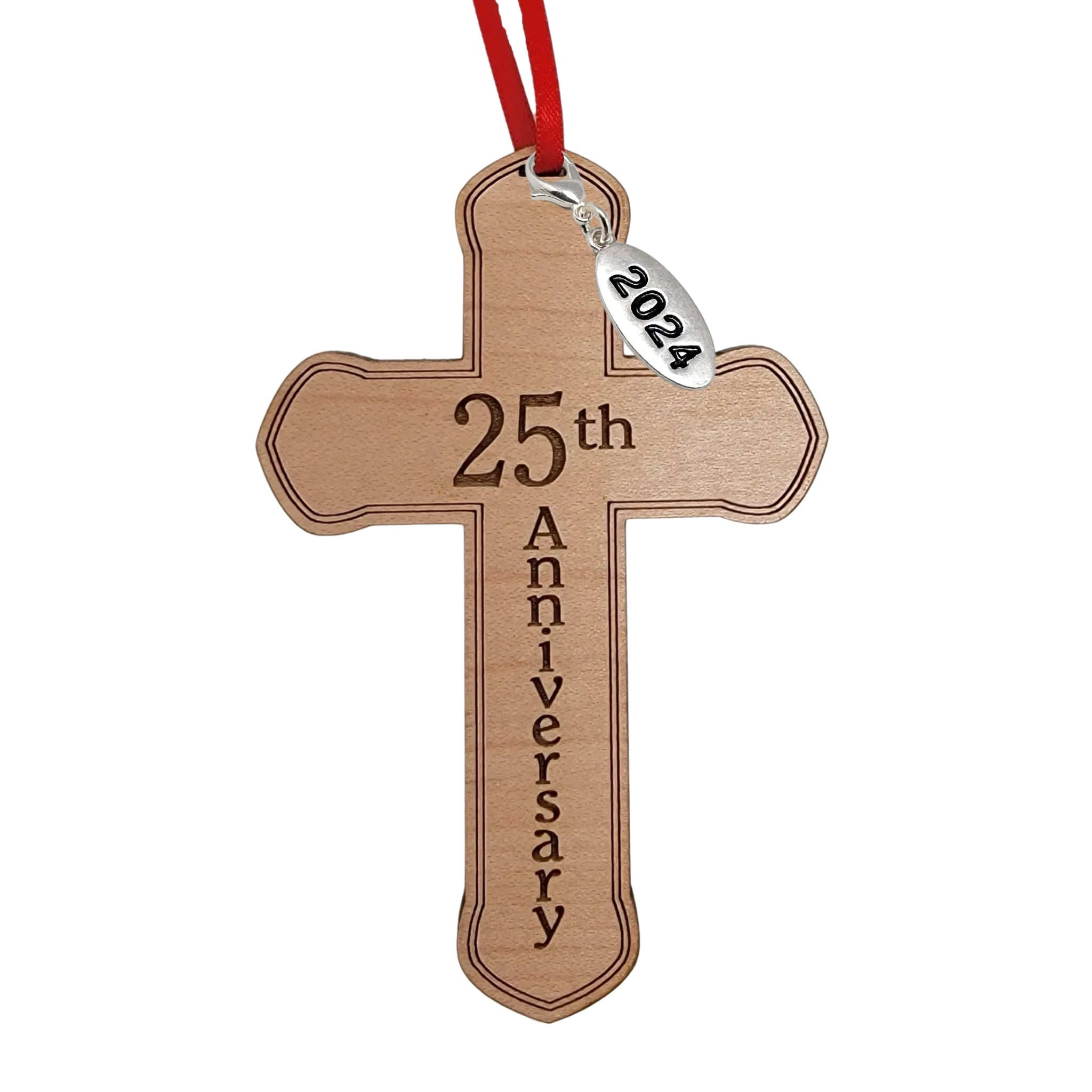 25th Anniversary Wooden Cross Ornament