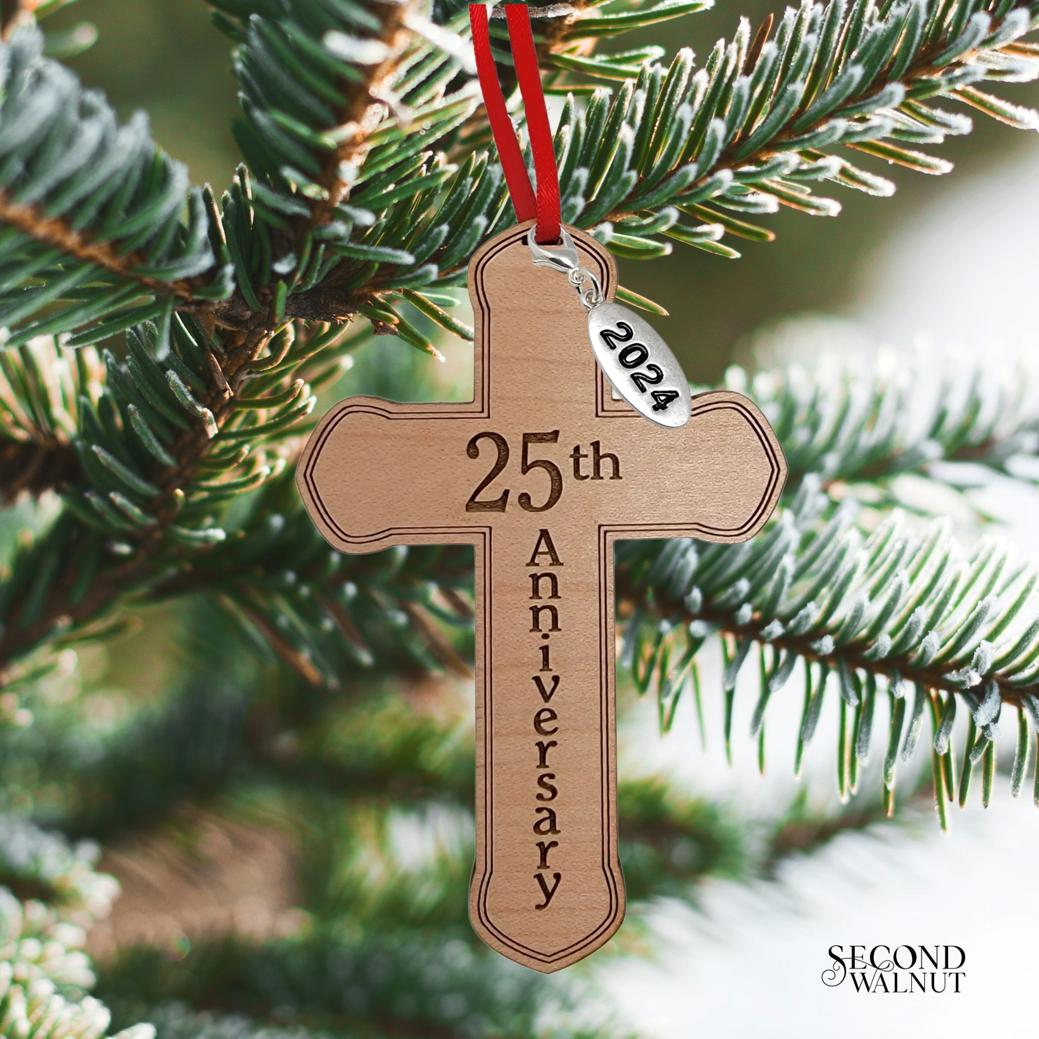 25th Anniversary Wooden Cross Ornament