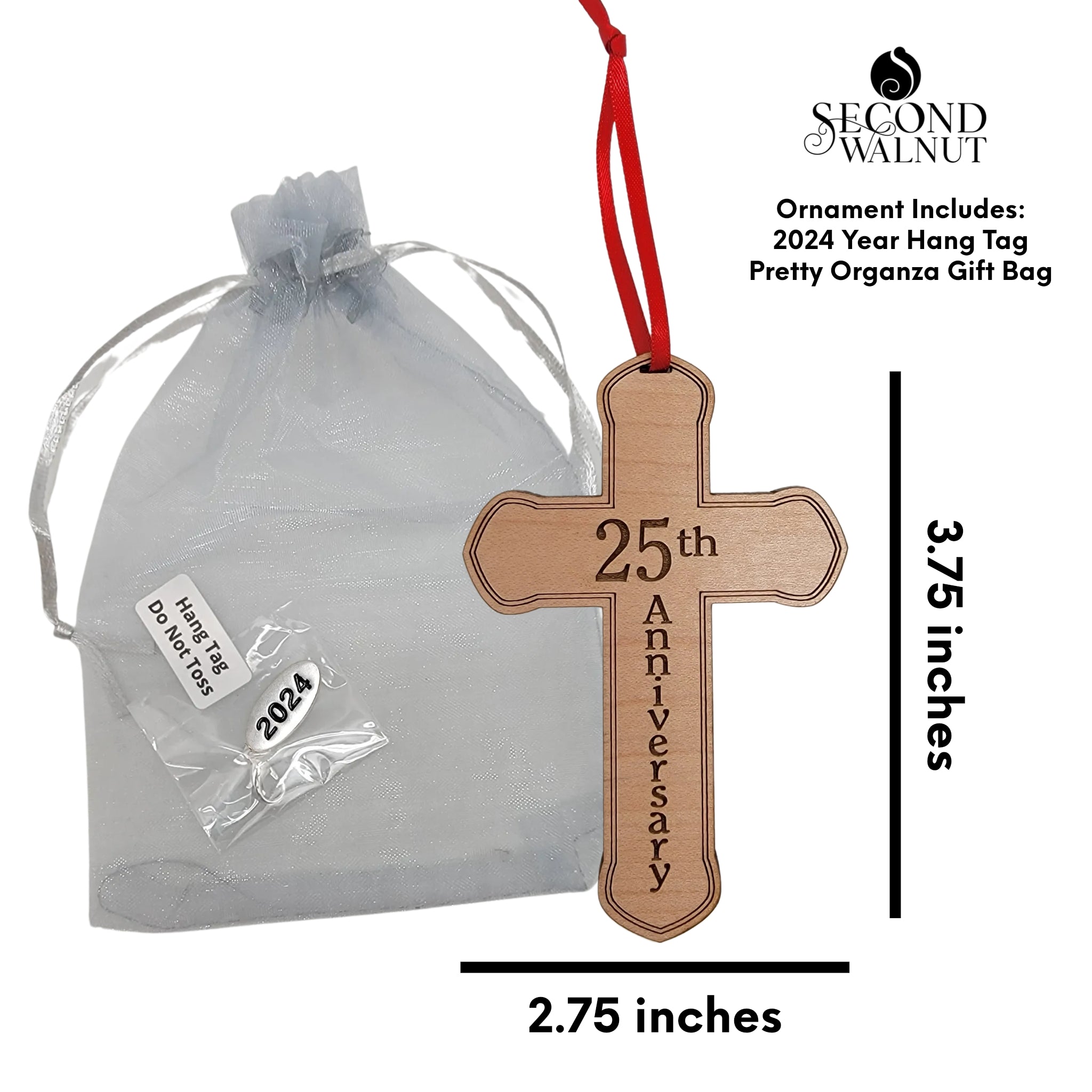 25th Anniversary Wooden Cross Ornament