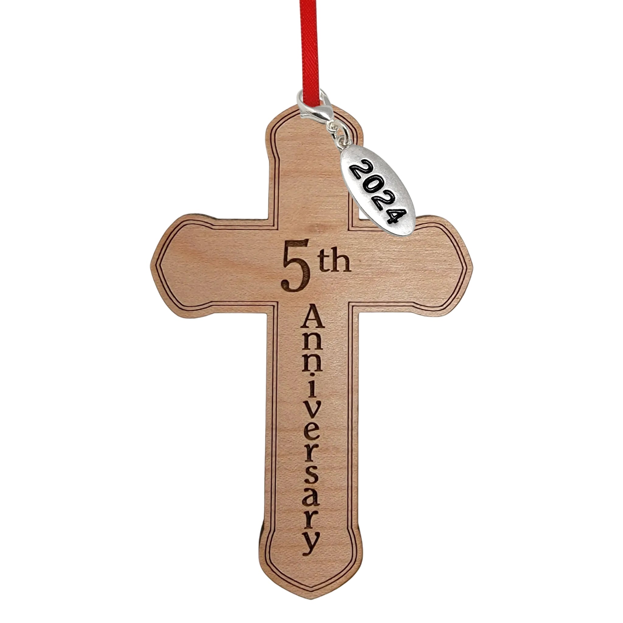 5th Anniversary Wooden Cross Ornament