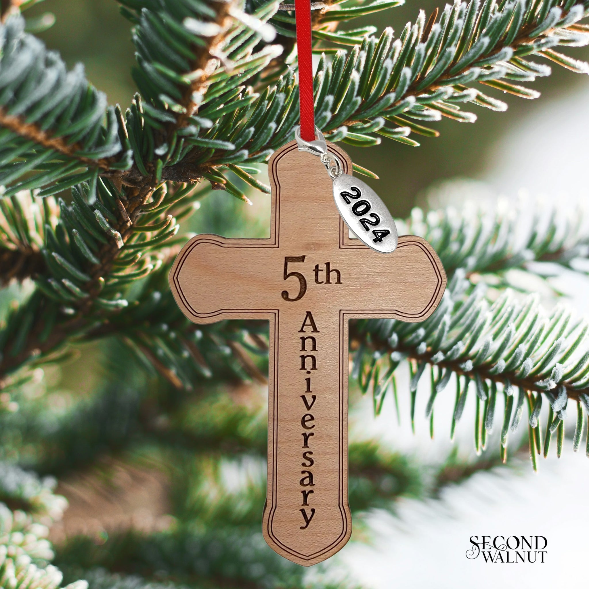 5th Anniversary Wooden Cross Ornament