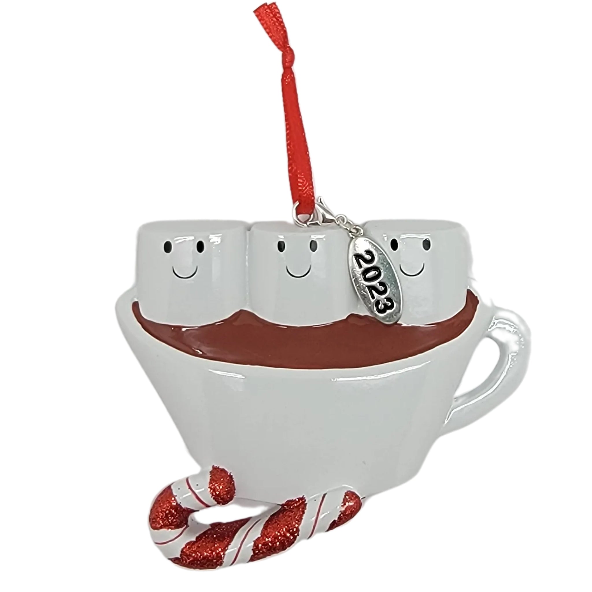 Family of 3 Christmas Ornament Hot Chocolate with Marshmallow Smiles